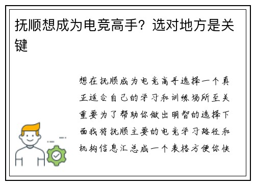 抚顺想成为电竞高手？选对地方是关键